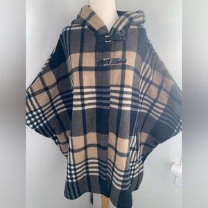RACHEL ROY Plaid Hooded Poncho with Buckle Detail - Size
